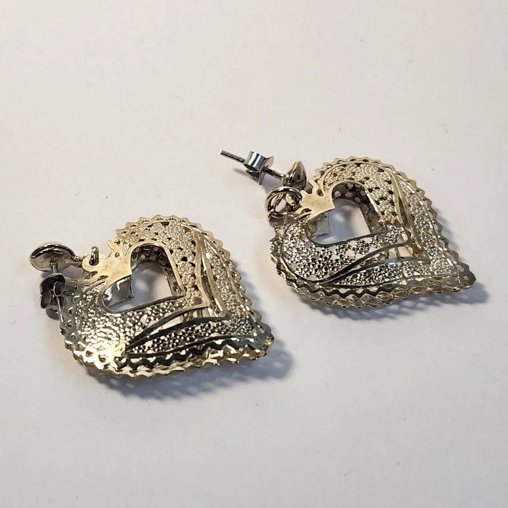 VTG NIB 3.48g 925 Retro "Puffed" Thin Silver Filigree Open Drop Stud Earrings - Picture 14 of 15
